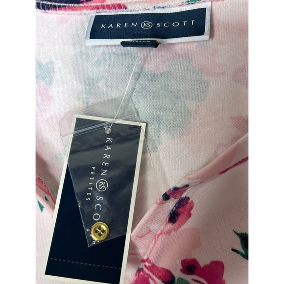 NWT |Karen Scott Pretty Floral on a Pink Top Henley Neck Short Sleeve Size:PXL - Picture 7 of 7